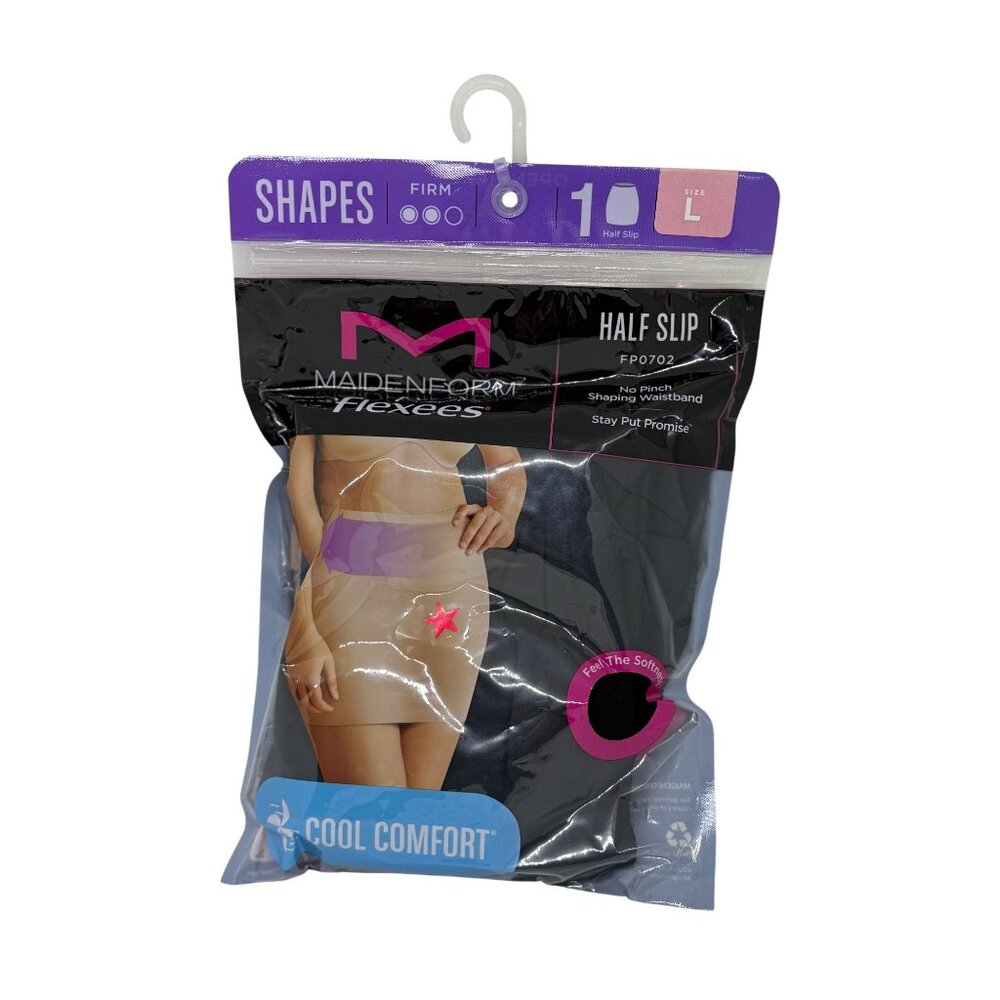 NWT Maidenform Flexees Half Slip FP0702‎ L Black Firm Control Shaping Waistband